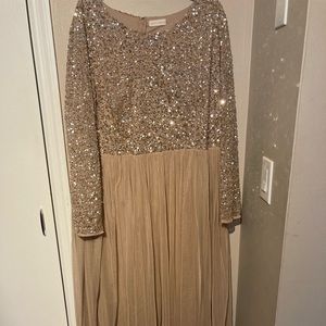 Maya Plus Bridesmaid long sleeve maxi tulle dress